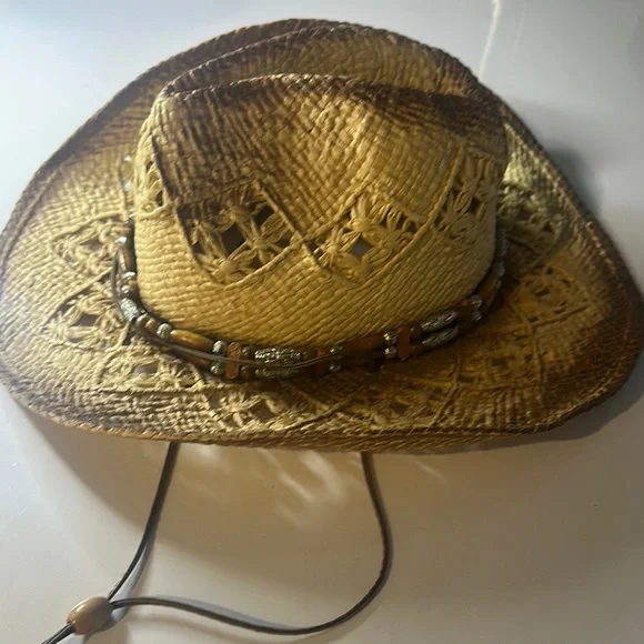 Brown Woven Straw Hat with Beaded Band❤️ - Picture 9 of 17
